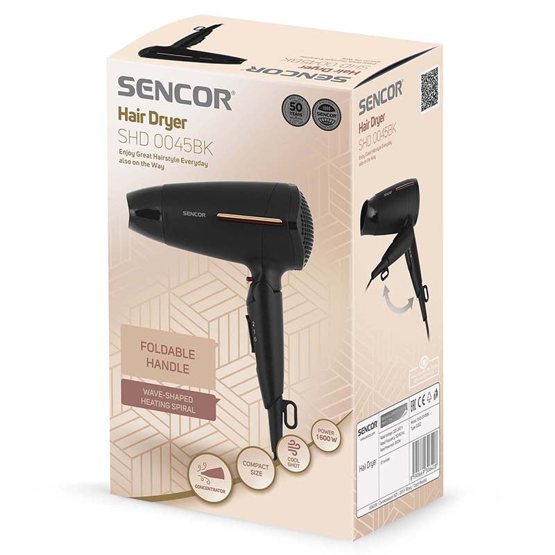 Uscător de păr cu ionizare, mâner pliabil, 1600 W, Sencor S-SHD0045BK