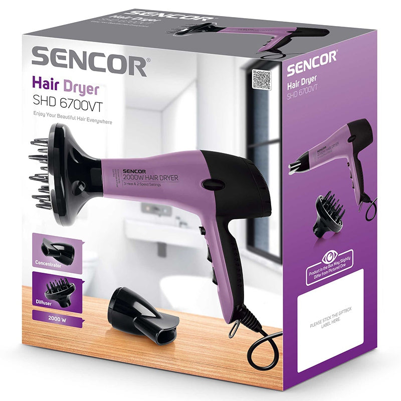 Uscător de păr 2000 W cu difuzor și buton aer rece Sencor