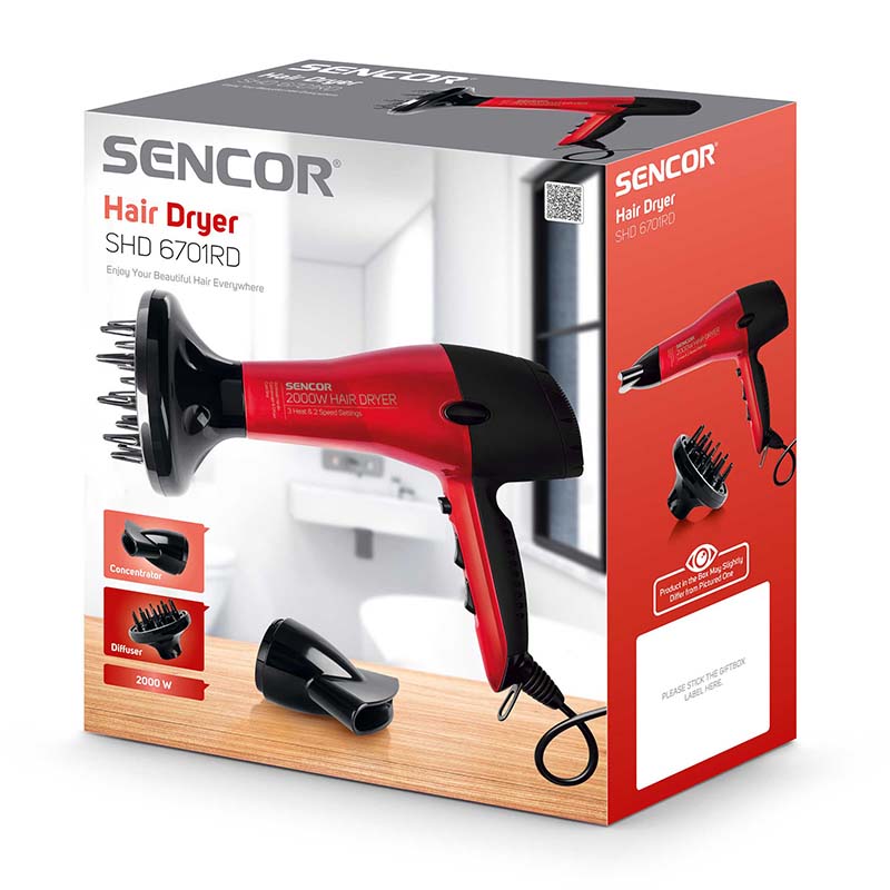 Uscător de păr 2000 W cu difuzor și buton aer rece Sencor