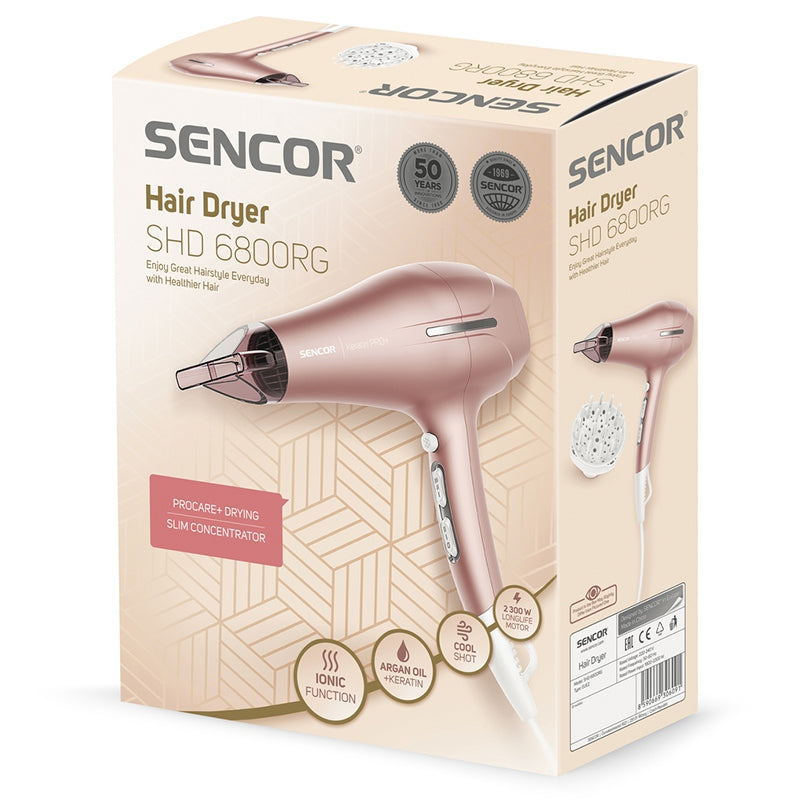 Uscător de păr cu ionizare și 2300 W, funcție Cool Shot, Sencor S-SHD6800RG