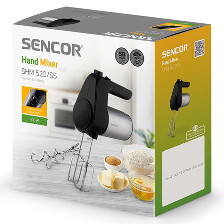 Mixer de mână 6 viteze, 400 W, accesorii inox, design ergonomic, Sencor S-SHM5207SS