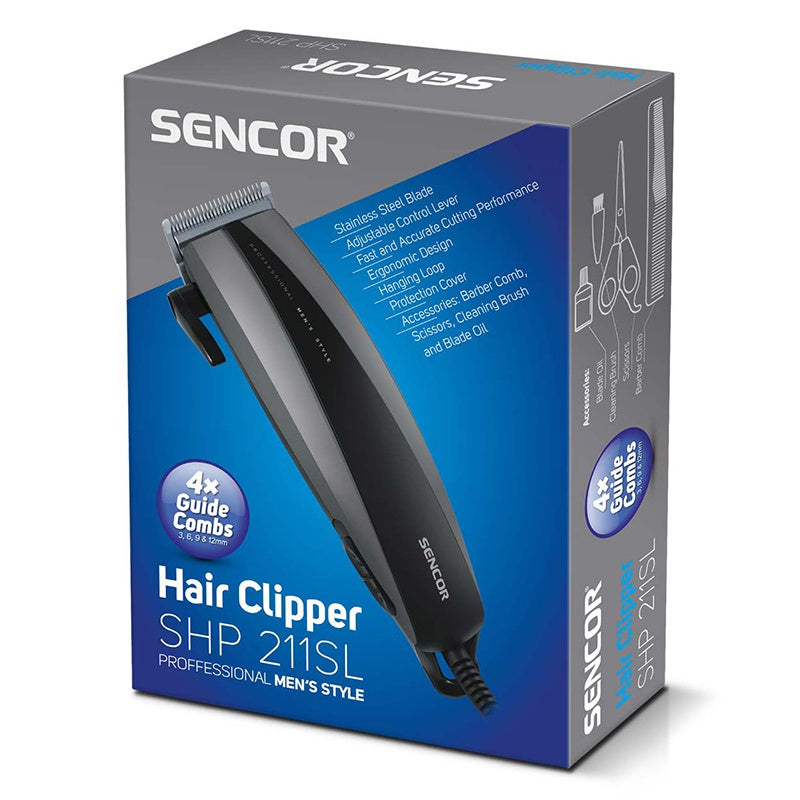 Aparat de tuns cu lamă din oțel inoxidabil, 4 piepteni, 7 W, ergonomic Sencor S-SHP211SL