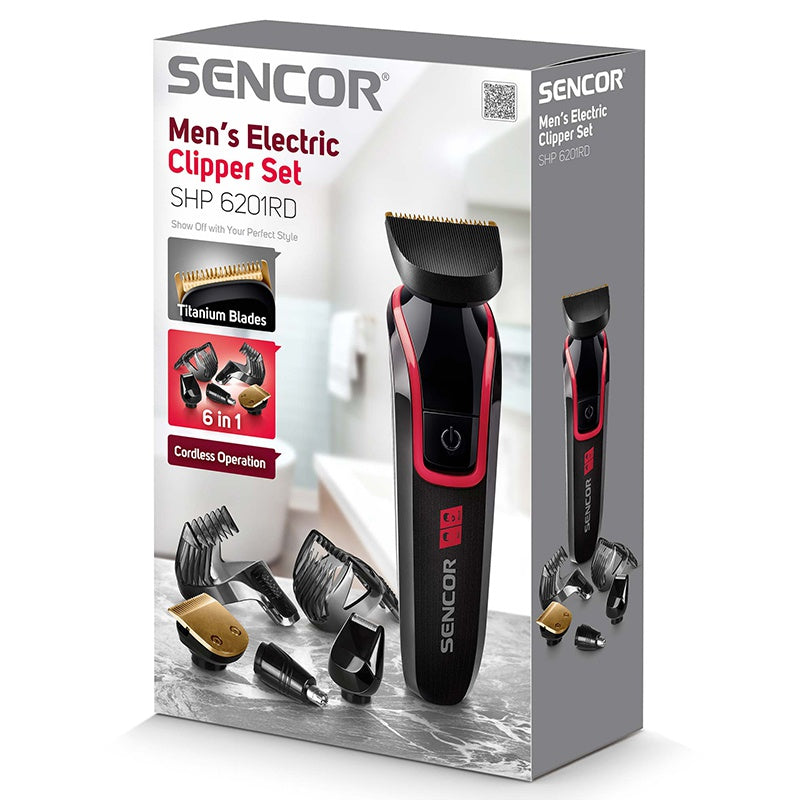 Set aparat tuns și îngrijire 6in1 cu lame titan, motor rapid, Sencor S-SHP6201RD