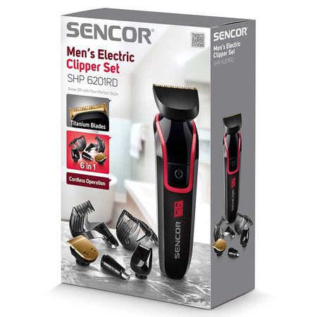 Set aparat tuns și îngrijire 6in1 cu lame titan, motor rapid, Sencor S-SHP6201RD