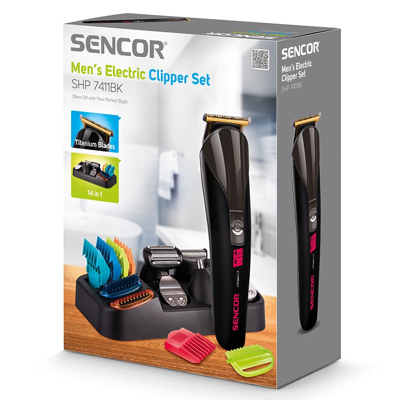 Set îngrijire personală cu lame titan și motor silențios, Sencor S-SHP7411BK