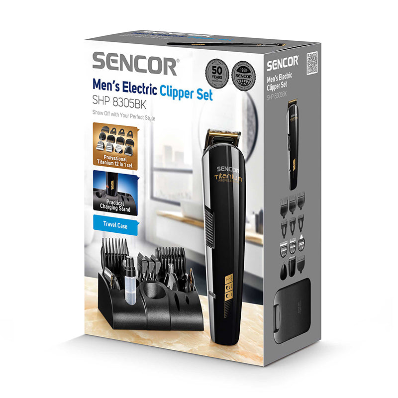 Set aparat de tuns multifuncțional cu 12 accesorii, motor silențios, Sencor S-SHP8305BK