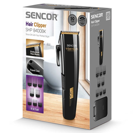 Aparat de tuns profesional cu lame titan și 8 accesorii Sencor S-SHP8400BK
