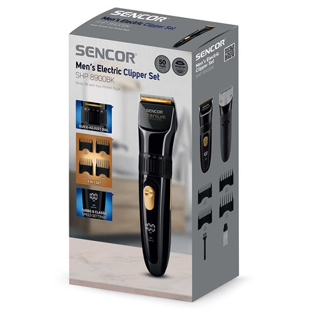 Aparat tuns cu afișaj LED, lame titan, 4 capete, baterie 2500 mAh Sencor S-SHP8900BK