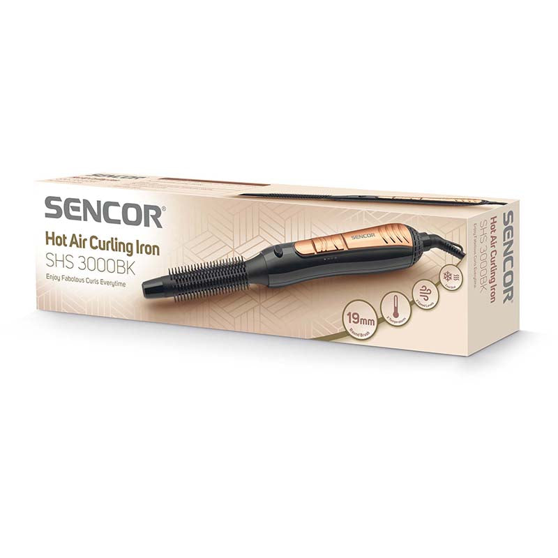 Ondulator păr 19 mm cu perie rotundă detașabilă, 400 W, Sencor S-SHS3000BK