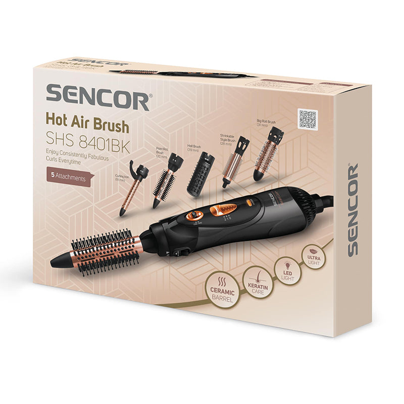 Perie electrică cu 5 accesorii, funcție de ionizare, 1000 W Sencor S-SHS8401BK