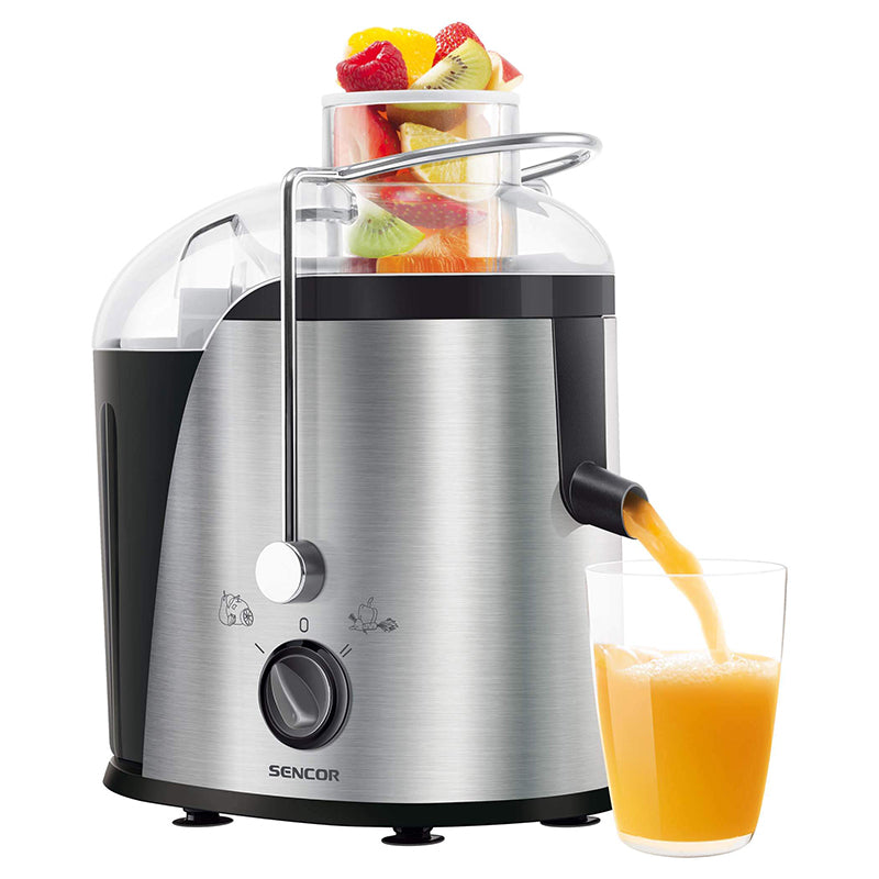 Storcător de fructe 400 W cu microfiltru inox și tub larg Sencor S-SJE741SS