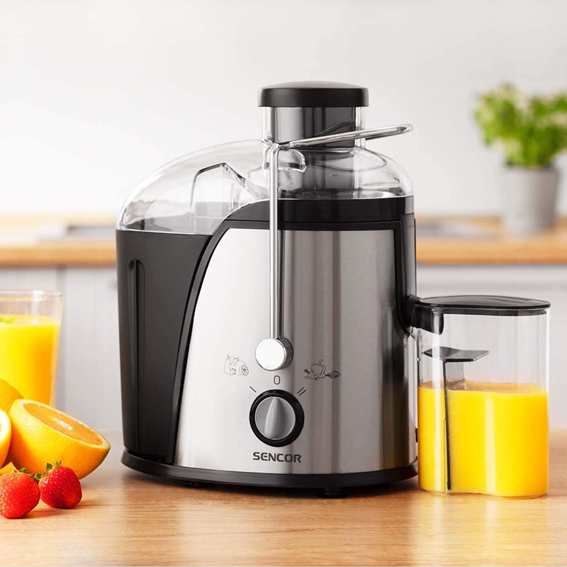 Storcător de fructe 400 W cu microfiltru inox și tub larg Sencor S-SJE741SS