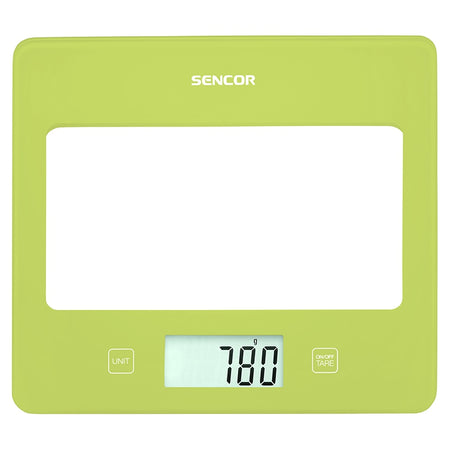 Cântar de bucătărie din sticlă securizată verde cu capacitate de 5 kg Sencor S-SKS5031GR