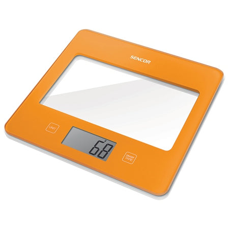 Cântar de bucătărie portocaliu din sticlă securizată SKS 5033OR cu capacitate 5 kg Sencor S-SKS5033OR