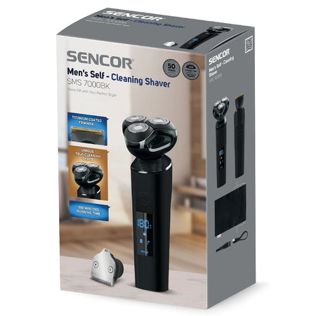 Aparat de ras rotativ negru cu lame din oțel inoxidabil și afișaj LED Sencor S-SMS7000BK