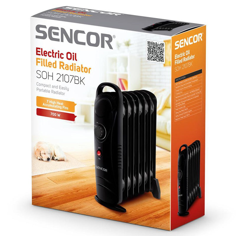 Radiator cu 7 elemente, negru, termostat, mâner transport Sencor S-SOH2107BK