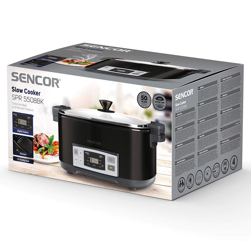 Slow cooker 6 l cu 5 setări de temperatură și funcții presetate Sencor