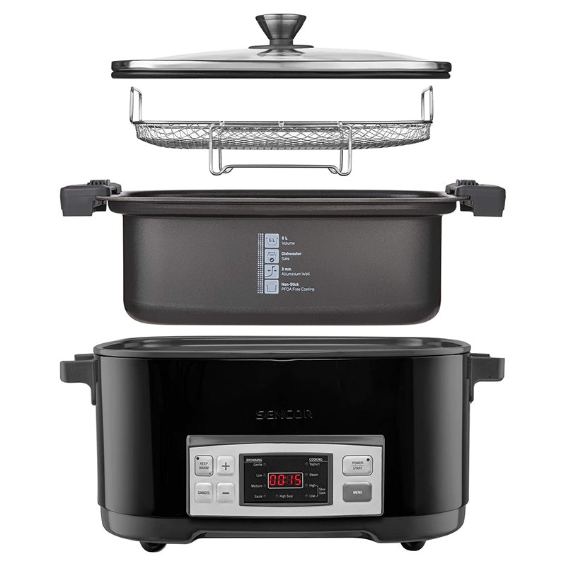 Slow cooker 6 l cu 5 setări de temperatură și funcții presetate Sencor