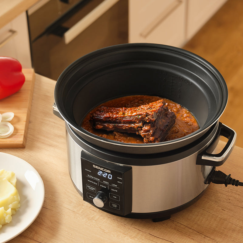 Slow cooker cu afișaj digital 5,5 l, oală aluminiu Sencor S-SPR5520SS