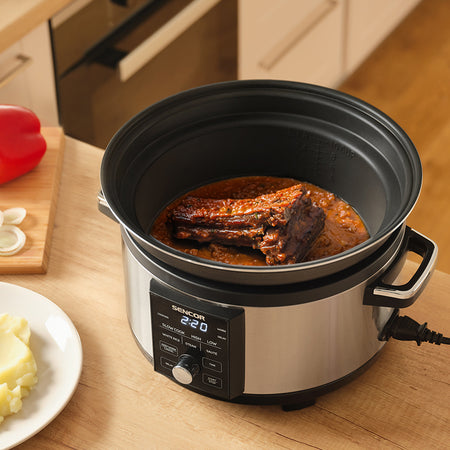Slow cooker cu afișaj digital 5,5 l, oală aluminiu Sencor S-SPR5520SS