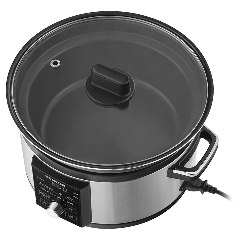 Slow cooker cu afișaj digital 5,5 l, oală aluminiu Sencor S-SPR5520SS
