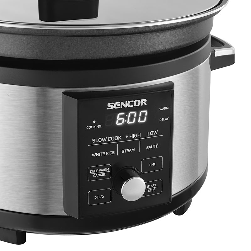 Slow cooker cu afișaj digital 5,5 l, oală aluminiu Sencor S-SPR5520SS