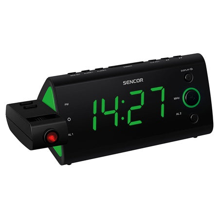 Radio cu ceas cu proiecție, ecran LED, alarmă dublă Sencor S-SRC330GN