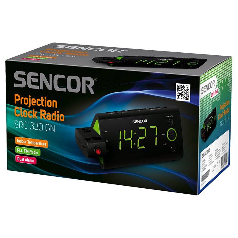 Radio cu ceas cu proiecție, ecran LED, alarmă dublă Sencor S-SRC330GN