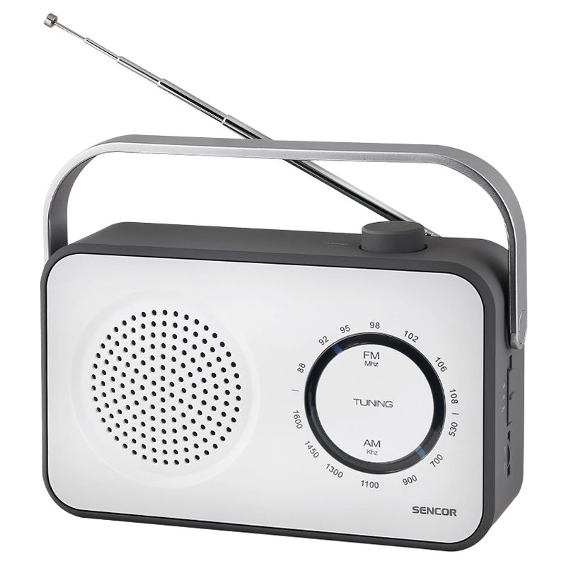 Radio portabil AM/FM cauciucat alb cu antenă telescopică Sencor S-SRD2100W