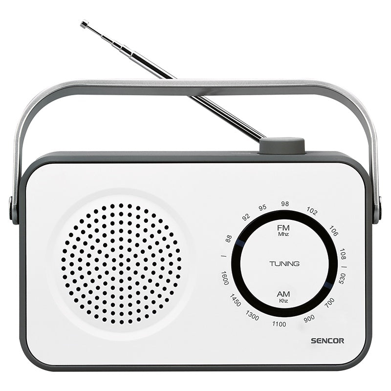 Radio portabil AM/FM cauciucat alb cu antenă telescopică Sencor S-SRD2100W