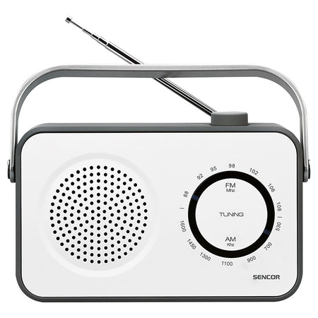 Radio portabil AM/FM cauciucat alb cu antenă telescopică Sencor S-SRD2100W
