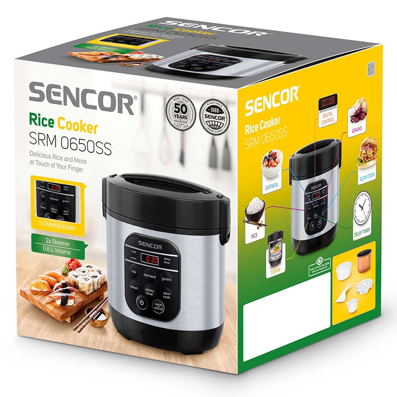 Aparat multifuncțional pentru gătit orez, 350 W, digital, inox Sencor S-SRM0650SS