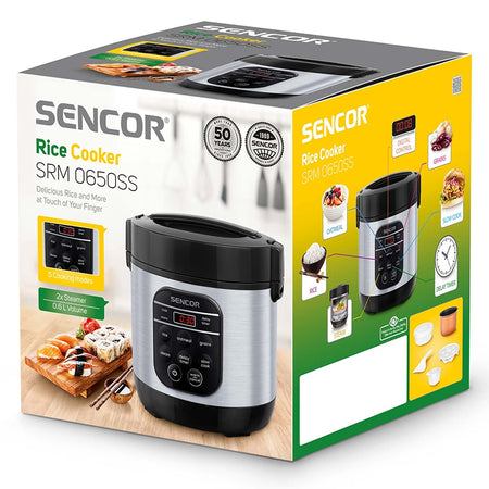 Aparat multifuncțional pentru gătit orez, 350 W, digital, inox Sencor S-SRM0650SS