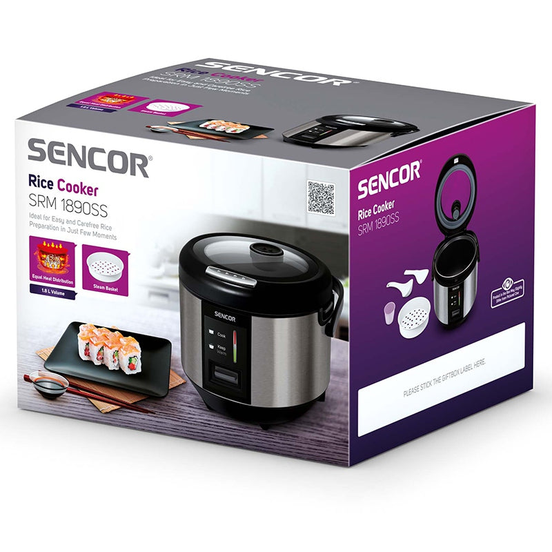 Aparat de gătit orez, 1,8 l, 830 W, vas antiaderent, Sencor S-SRM1890SS
