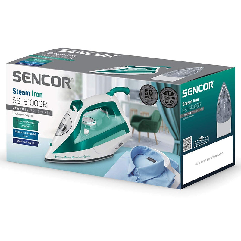 Fier de călcat cu abur 2600 W cu talpă ceramică și rezervor 470 ml Sencor S-SSI6100GR