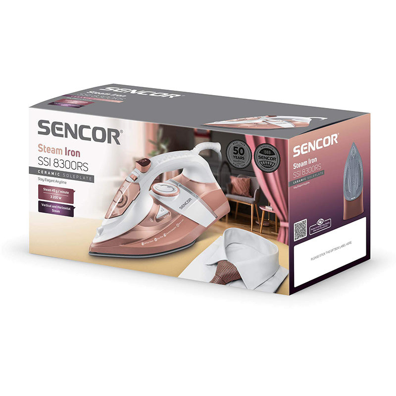Fier de călcat 3200 W cu talpă ceramică și abur vertical Sencor S-SSI8300RS