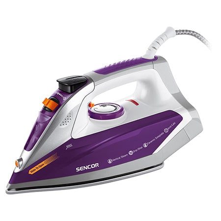 Fier de călcat 2400 W cu abur, talpă ceramică, funcții anti-tartru și auto-curățare Sencor S-SSI8710VT
