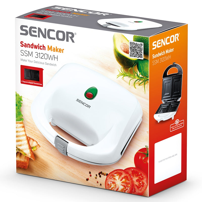 Sandwich maker 700 W, antiaderent, indicatori luminoși, Sencor S-SSM3120WH
