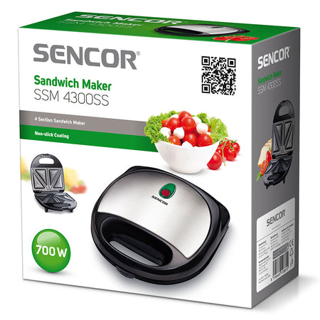 Sandwich maker 700 W, inox, pentru 4 sandwich-uri, ușor de curățat Sencor S-SSM4300SS