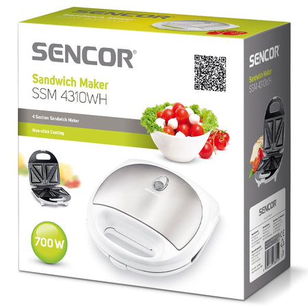 Sandwich maker 700 W cu 4 sandwichuri din inox Sencor S-SSM4310WH