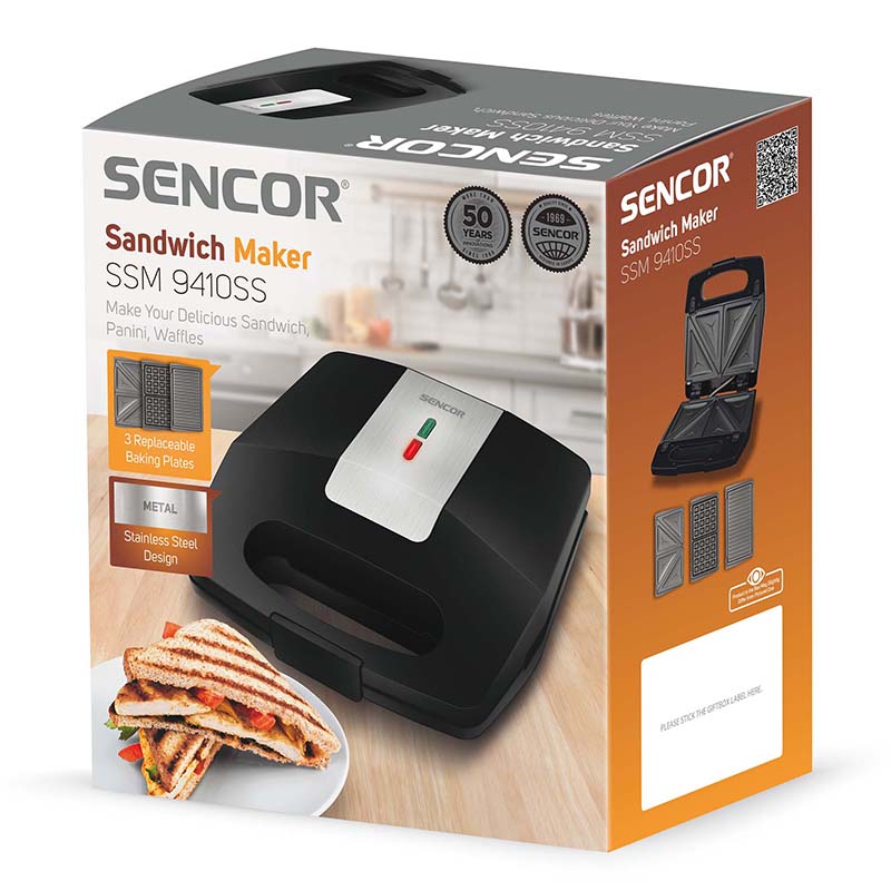 Sandwich maker 3 în 1 700 W cu tăvi interschimbabile Sencor S-SSM9410SS