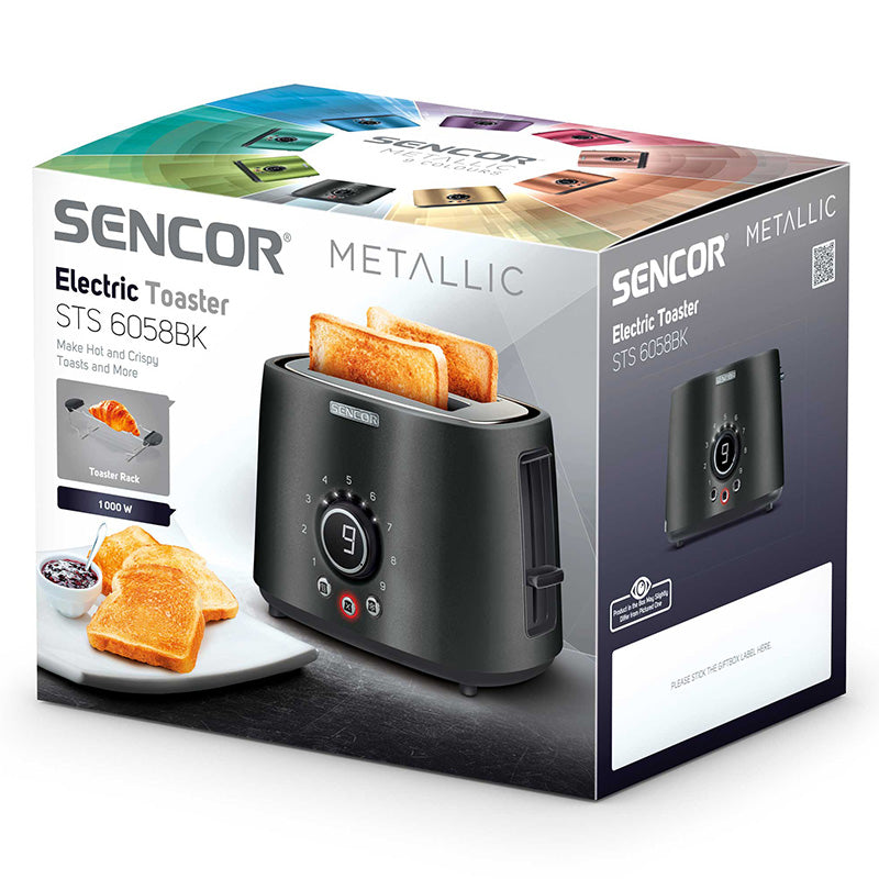 Toaster 1000 W cu 2 sloturi, negru, timer, design metalic Sencor S-STS6058BK
