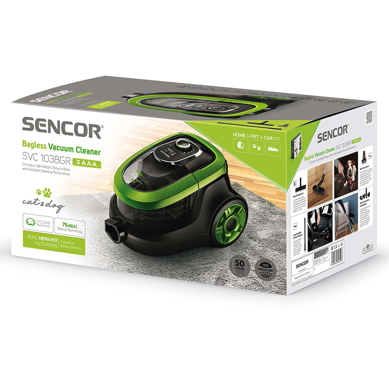 Aspirator fără sac 750 W HEPA H13, tehnologie Cyclone, Sencor S-SVC1038GR