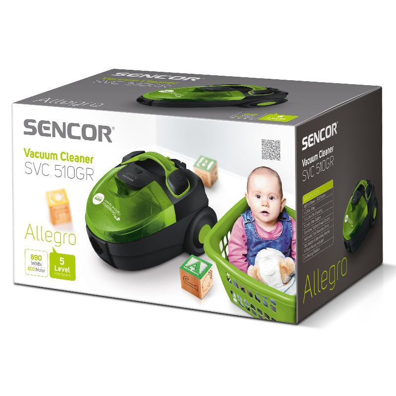 Aspirator fără sac 890 W cu filtru HEPA, sistem Cyclone, Sencor S-SVC510GR-EU