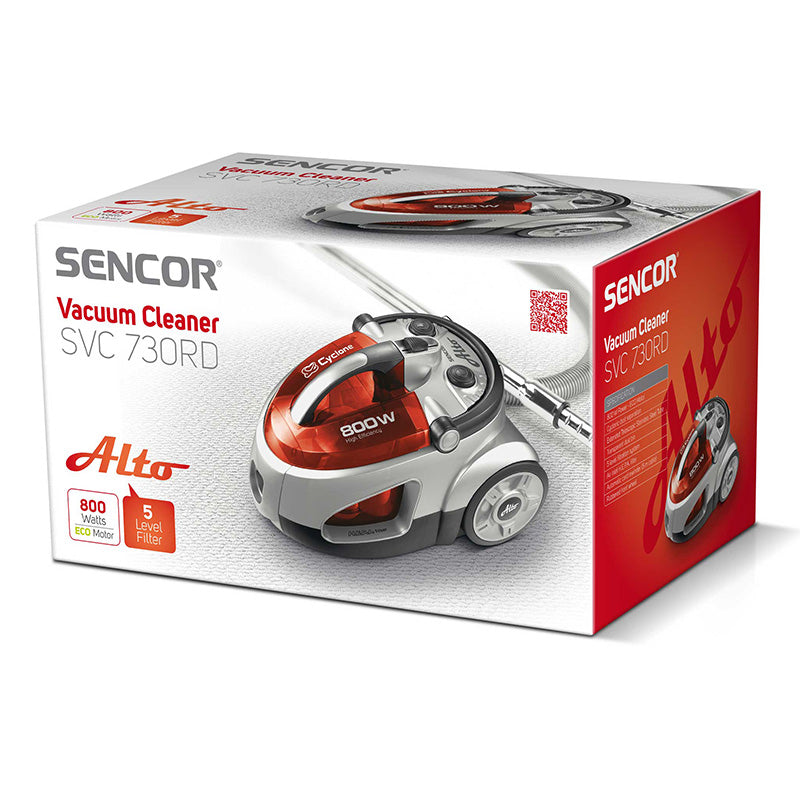 Aspirator fără sac 800 W, motor ECO, filtru HEPA, Sencor S-SVC730RD-EU