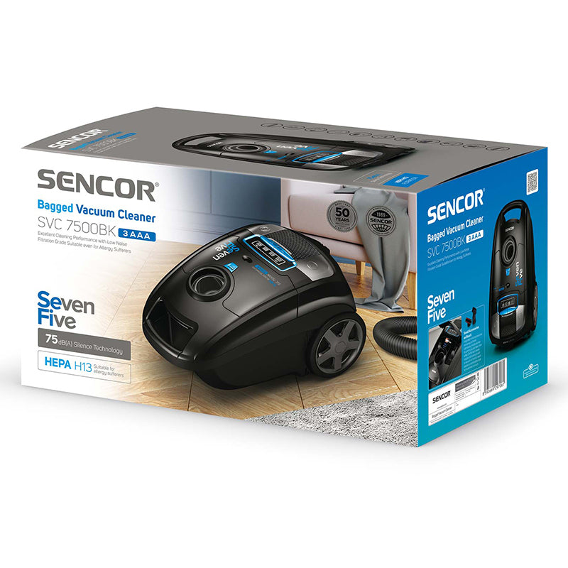 Aspirator cu sac silențios HEPA H13, 3,5 l, negru Sencor S-SVC7500BK