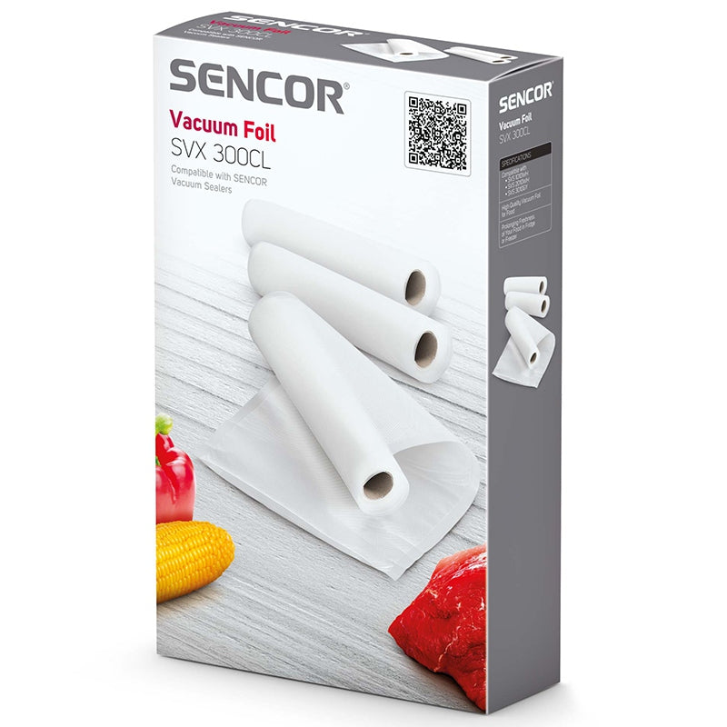 Pungi ambalare în vid 20×200 cm, 3 role pentru alimente, Sencor S-SVX300CL