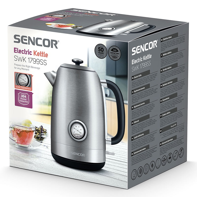 Fierbător electric de 1,7 L și 2200 W cu termometru Sencor S-SWK1799SS