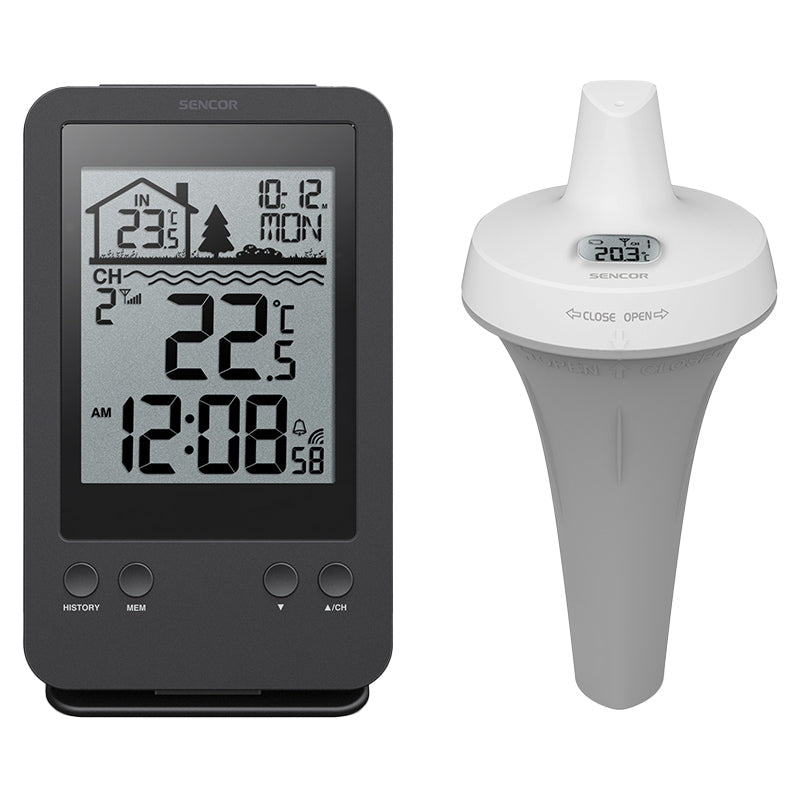 Stație meteo wireless cu senzor de apă pentru piscină, afișaj LCD, alarmă Sencor S-SWS6900POOL