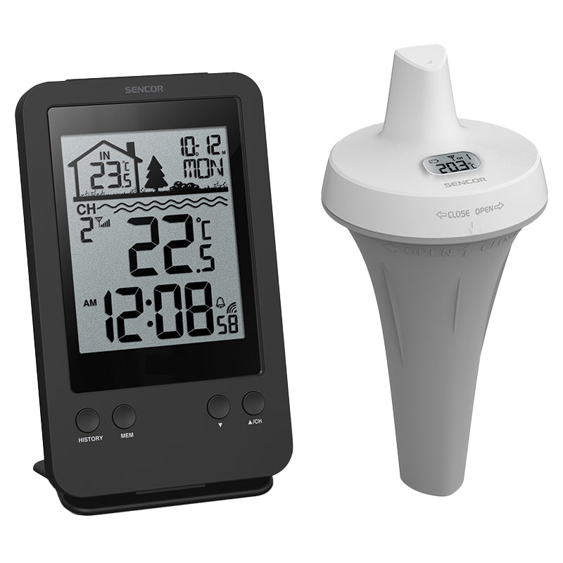 Stație meteo wireless cu senzor de apă pentru piscină, afișaj LCD, alarmă Sencor S-SWS6900POOL